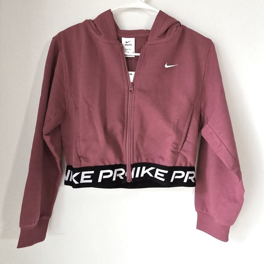Nike Pro Dri-FIT Cropped Zip-Up Hoodie for Teens, Magenta, Size M